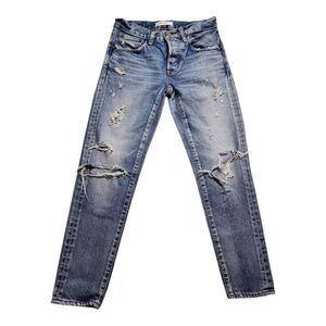Moussy Vintage Cowhide Leather slim straight cropped jeans 24 Distressed Japan